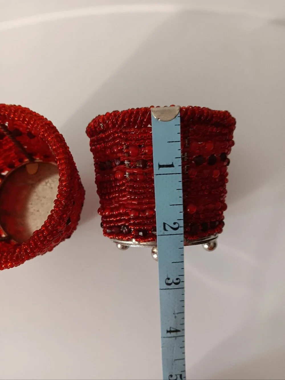 Pottery Barn Sunset Beaded Red Tealight Votive Candle Holders Set of 2 Silver 2